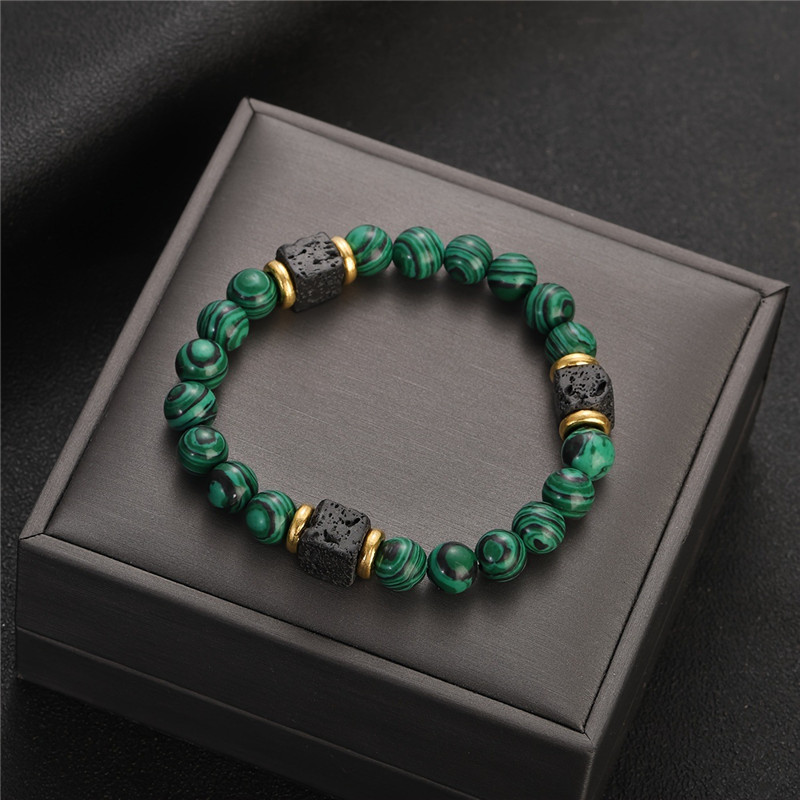 Mens Fashion Help - 1 ชิ้น ใหม่มาลาไคต์สร้อยข้อมือผู้ชายหินธรรมชาติสร้อยข้อมือคู่สำหรับผู้หญิงการดูแลสุขภาพช่วยลดน้ำหนักเครื่องประดับ