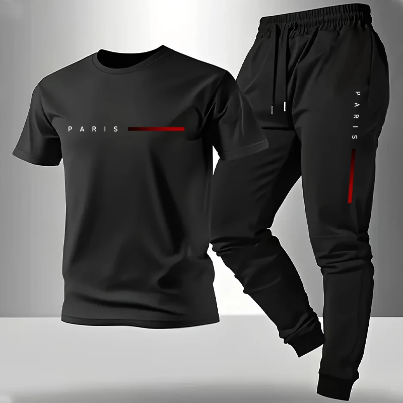 Men'S Fashion Rules - ชุดวอร์มผู้ชายแบบใหม่ปี 2026 เสื้อยืดและกางเกงขายาวสำหรับฤดูใบไม้ผลิและฤดูร้อน ชุดลำลองสำหรับเล่นกีฬาแขนสั้น แฟชั่นสำหรับผู้ชาย