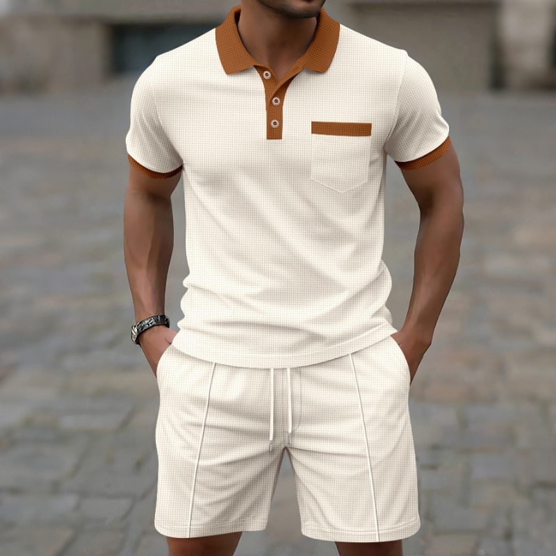 Men'S Fashion Rules - แฟชั่นฤดูร้อนปี 2026 ล่าสุด เสื้อเชิ้ตคอปกตัดสีสไตล์สปอร์ตเทรนดี้ลำลองสำหรับผู้ชาย และกางเกงขาสั้นแบบมีเชือกผูก ชุดลำลองแฟชั่น