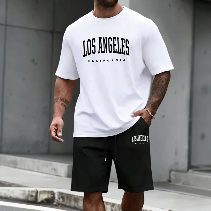 Queer Men'S Fashion - ชุดวอร์มผู้ชาย เสื้อแขนสั้นและกางเกงขาสั้นยาวระดับเข่า แฟชั่นลำลองประจำวันฤดูร้อนปี 2026 เสื้อยืด ชุดออกกำลังกาย