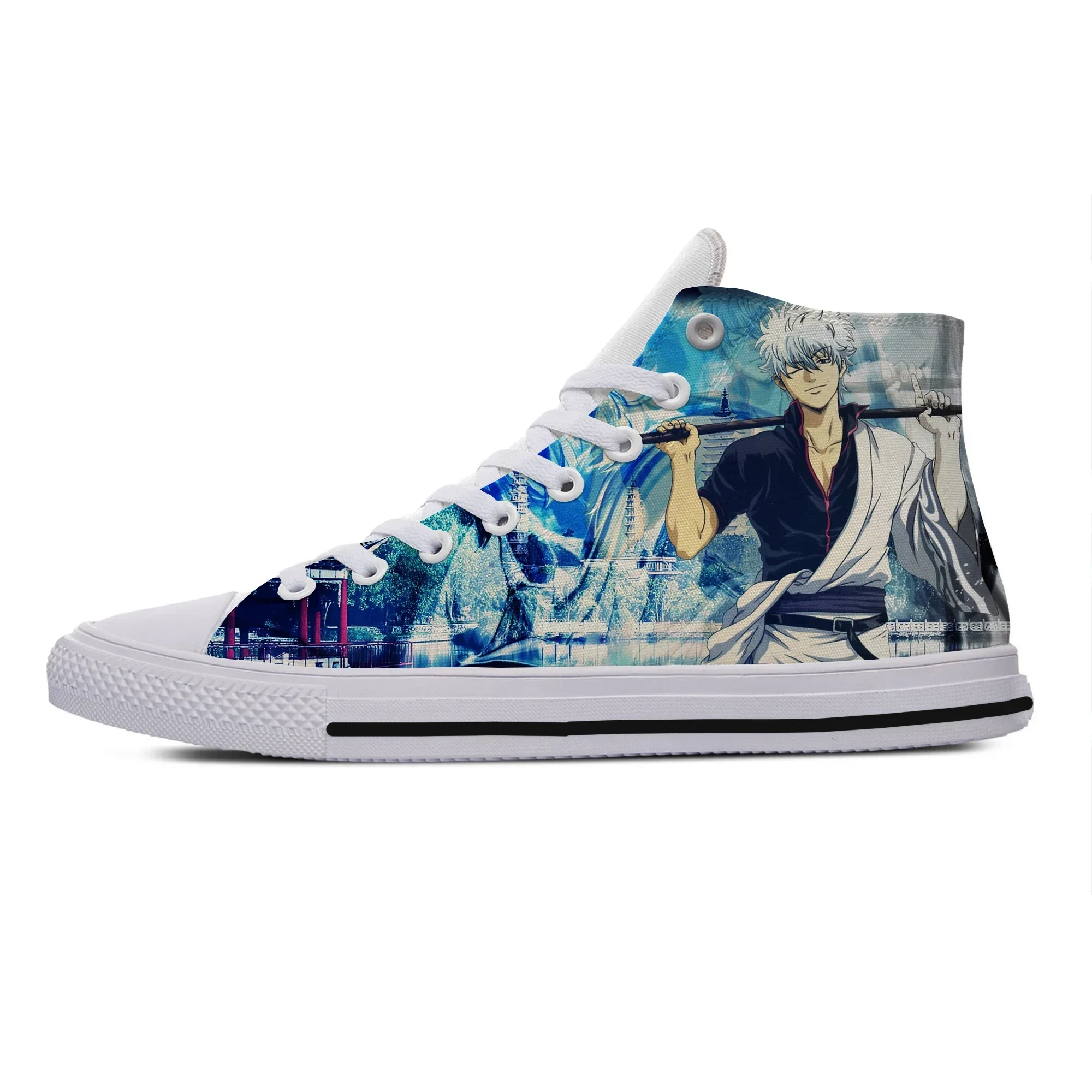 Mens Fashion Help - รองเท้าผ้าใบแฟชั่นสุดฮิต ลายการ์ตูนฤดูร้อน คุณภาพสูง สำหรับผู้ชายและผู้หญิง ลายอนิเมะกินทามะ แบบคลาสสิก