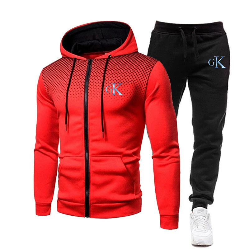 Mens Fashion Suits - ชุดวอร์มพิมพ์ลายแฟชั่นสำหรับผู้ชาย เสื้อฮู้ดมีซิปและกางเกงวอร์ม ชุดสองชิ้นสำหรับผู้ชาย ชุดลำลองสำหรับออกกำลังกายและวิ่งจ๊อกกิ้ง