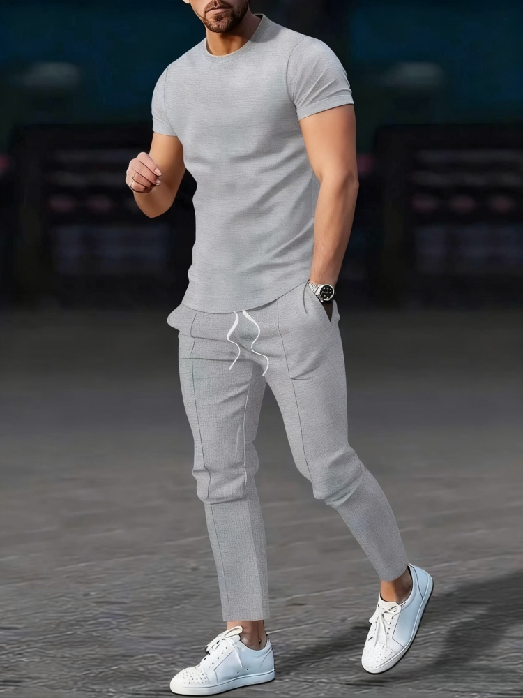 Men'S Fashion Rules - ชุดกีฬาสองชิ้น เสื้อยืดระบายอากาศและกางเกงขายาวสำหรับผู้ชาย สไตล์ลำลองและทันสมัย เหมาะสำหรับเล่นกีฬากลางแจ้งในฤดูร้อน