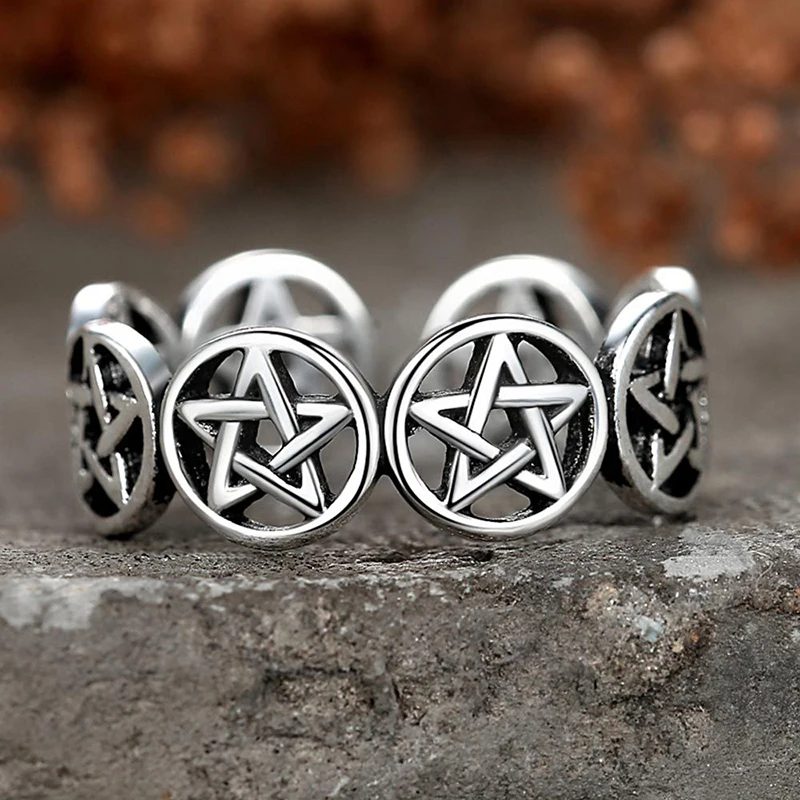 Men'S Fashion Easter - Vintage Star Pentagram Punk Chunky ปรับเงินไทยสีแหวนผู้หญิงบุรุษเกาหลีอินเทรนด์เครื่องประดับทิเบตของขวัญ