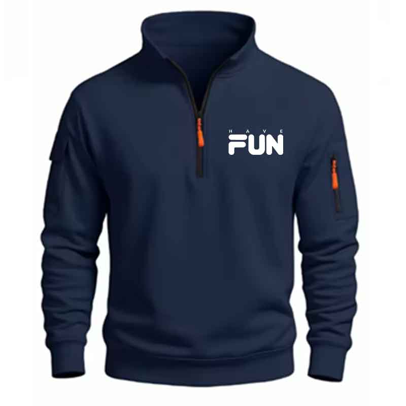 Mens Fashion Quarter Zip - เสื้อสเวตเตอร์ผู้ชายแบบซิป 1/4 แฟชั่นเรียบง่าย ลายกราฟิก ซิปแขน กระเป๋า