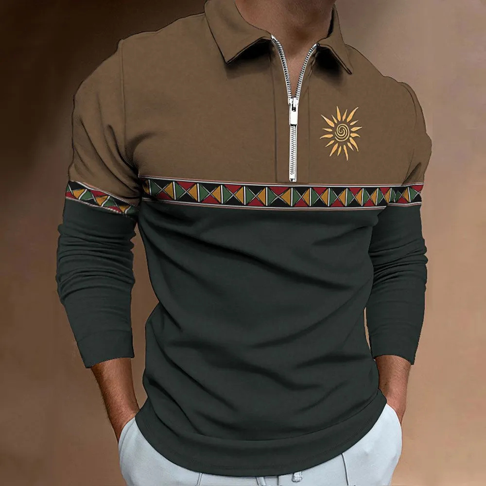Men'S Fashion Golf Clothing - เสื้อโปโลบุรุษ Retro การปิดกั้นสีพิมพ์แฟชั่นกีฬา Lapel Golf สวมใส่ผู้ชายเสื้อยืด
