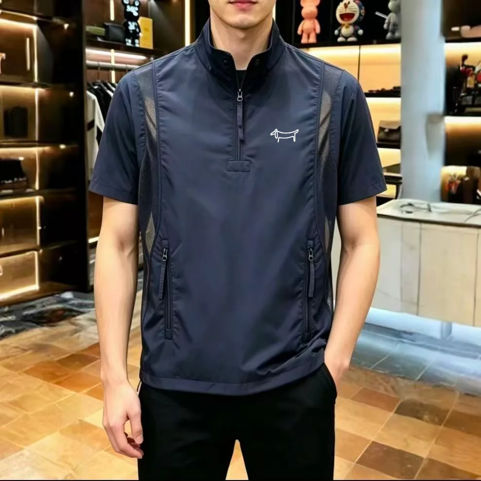 Men'S Fashion Golf Clothing - เสื้อยืดกอล์ฟผู้ชายสีดำ ซามูไร คอปก แขนสั้น เสื้อกอล์ฟตาข่าย ระบายอากาศได้ดี