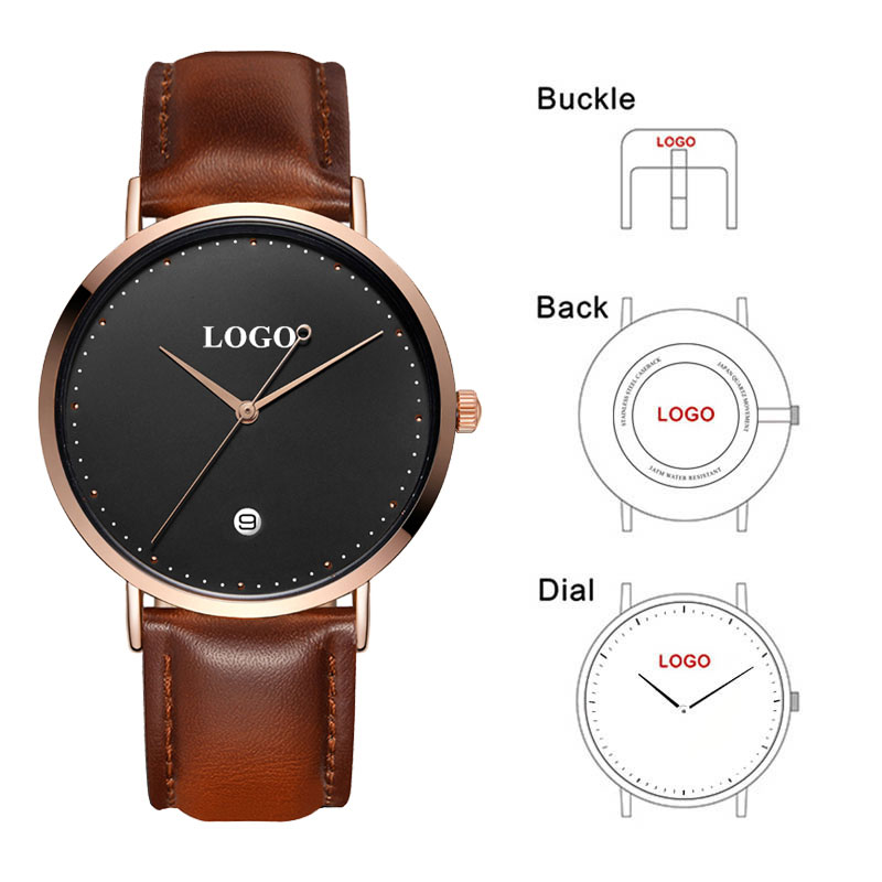 Men'S Fashion Logo - CL026สีดำ Rose Gold สร้างยี่ห้อของคุณเองนาฬิกาออกแบบที่กำหนดเอง OEM โลโก้พิมพ์นาฬิกาข้อมือผู้ชายปฏิทินนาฬิกานาฬิกา