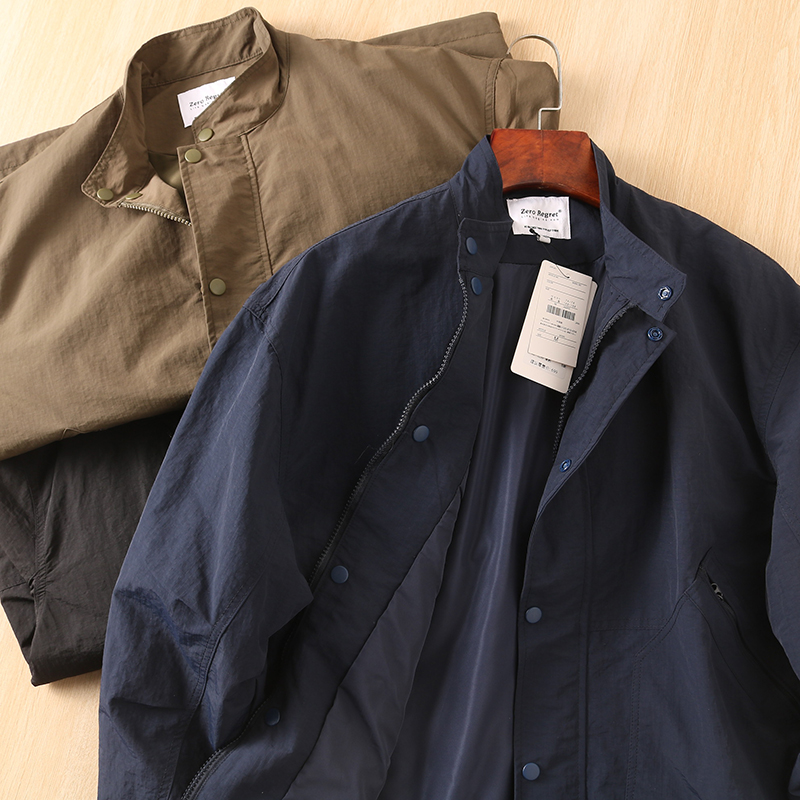 Harrington Jacket - เสื้อแจ็คเก็ตผู้ชายทรงหลวมแฟชั่นฤดูใบไม้ผลิกลางแจ้งสไตล์คนเมืองแขนยาวคอตั้งกันลมชุดทำงานลำลองเสื้อฮิปฮอป