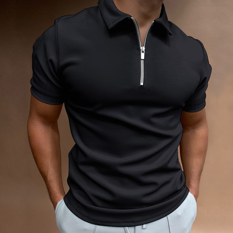 Mens Fashion Quarter Zip - เสื้อโปโลแขนสั้นคอปกซิป ¼ สำหรับผู้ชาย ใส่สบายๆ สไตล์ลำลอง น้ำหนักเบา