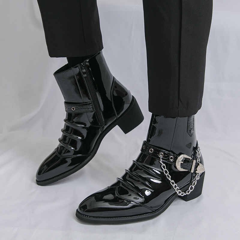 Men Fashion Elegant - รองเท้าบูทลำลองผู้ชายแบบมีซิปด้านข้าง แบรนด์แฟชั่น สไตล์สตรีท ทันสมัย หนังคุณภาพ หรูหรา