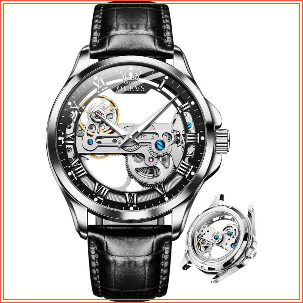 Mens Fashion Style Images - นาฬิกาออโตเมติกโครงกระดูกสำหรับผู้ชาย - ระบบไขลานอัตโนมัติ, สายหนัง, กันน้ำ, เรืองแสง,