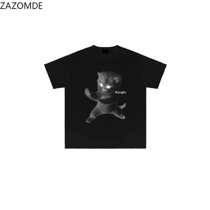 Mens Fashion Style Images - เสื้อยืด ZAZOMDE Ins ลายกราฟิกสโลแกนสุดเทรนดี้ พิมพ์ลายภาพโดดเด่น ทรงโอเวอร์ไซส์
