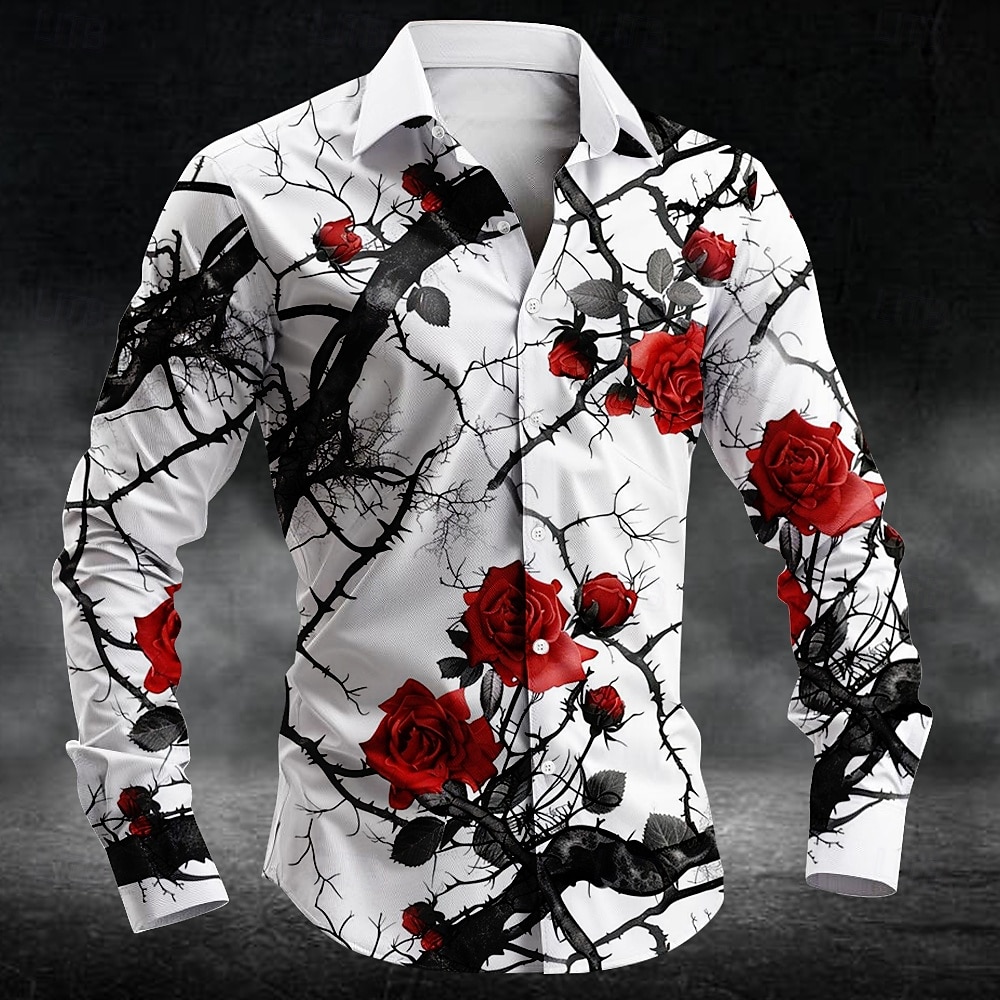 Men'S Fashion Trends - เสื้อเชิ้ตลายดอกพลัมแฟชั่น พิมพ์ลาย 3 มิติ แขนยาวสำหรับผู้ชาย เสื้อเชิ้ตศิลปะ