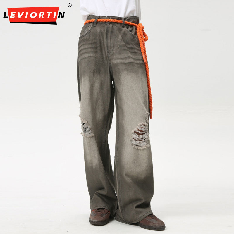 Men'S Fashion Youtube - กางเกงยีนส์สีเทาขากว้างสำหรับผู้ชาย, กางเกงยีนส์ S-XL ทรงตรงสไตล์ฮิปฮอปสตรีททรงหลวม2024ฤดูร้อน