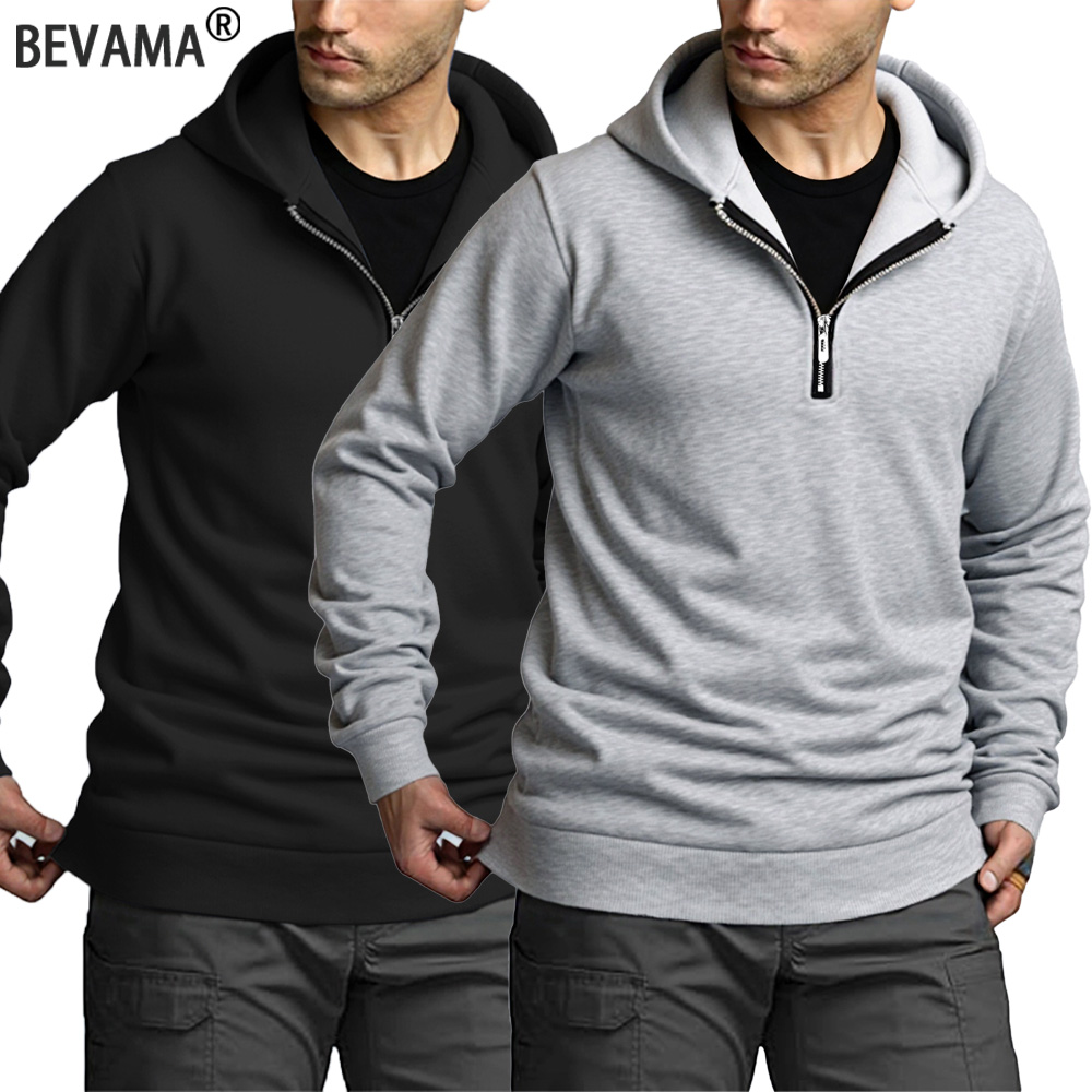 Mens Fashion Quarter Zip - เสื้อฮู้ดซิปหนึ่งในสี่สำหรับผู้ชาย เสื้อกันหนาวแขนยาวแฟชั่นลำลองสไตล์สตรีท สีพื้น เสื้อผ้าผู้ชายแบบพื้นฐาน