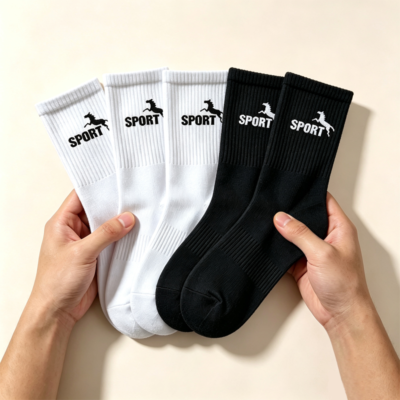 Socks Ankle Men - ถุงเท้ากีฬาลายการ์ตูนม้า 5 คู่ ถุงเท้าข้อกลางที่ใส่สบายและมีลวดลายสนุกสนาน ดูดซับเหงื่อ ระบายอากาศได้ดี