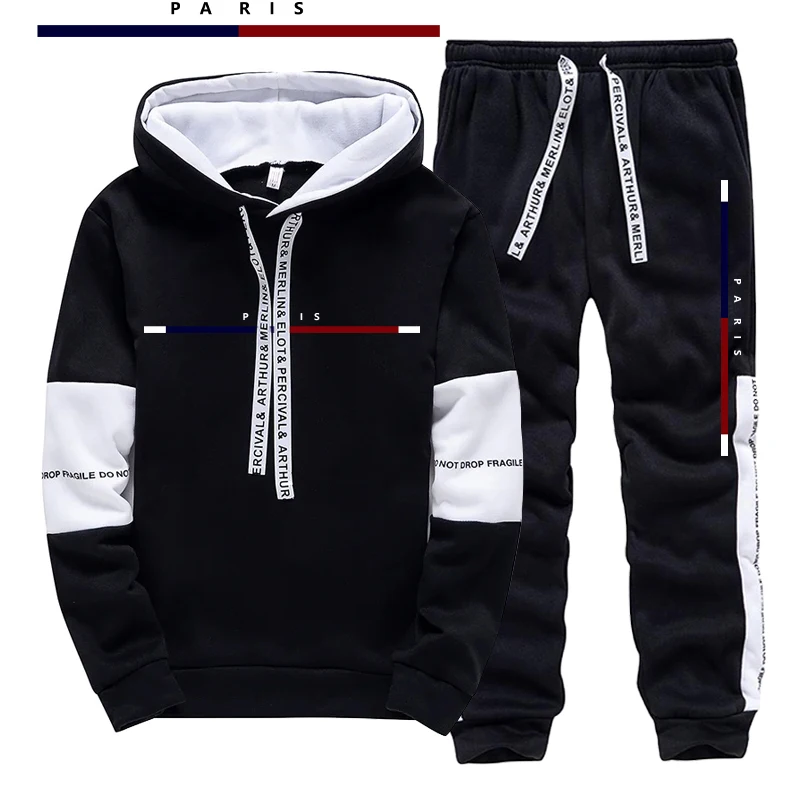 Mens Fashion Suits - ชุดแฟชั่นพารีสสำหรับผู้ชาย/เสื้อฮู้ด/กางเกง ชุดลำลองสำหรับฤดูใบไม้ร่วง ชุดกีฬาใส่วิ่งจ๊อกกิ้ง สไตล์สตรีทแฟชั่นเมือง ชุดเสื้อสเวตเตอร์และกางเกงขายาว