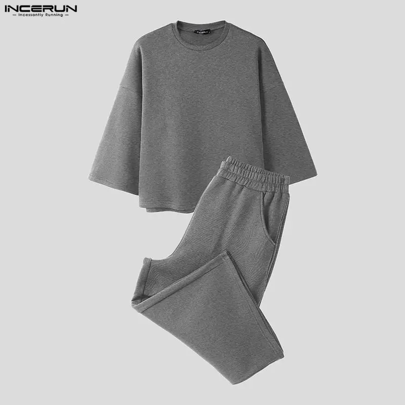 ชุดเซ็ตผู้ชาย INCERUN สีพื้น เ - Mens Fashion Suits บทวิจารณ์และราคา