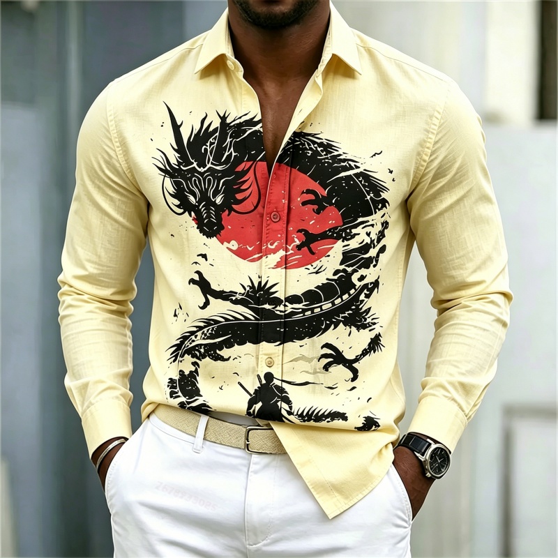 เสื้อเชิ้ตผู้ชายลายมังกรสีขาวด - Men'S Fashion Trends บทวิจารณ์และราคา