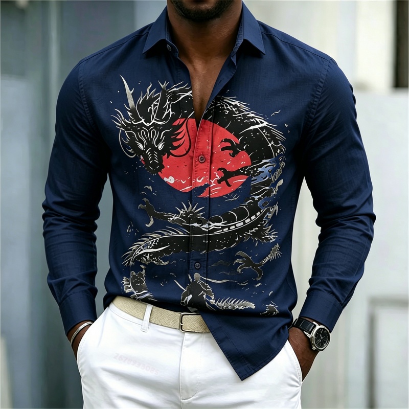 เสื้อเชิ้ตผู้ชายลายมังกรสีขาวด - Men'S Fashion Trends บทวิจารณ์และราคา