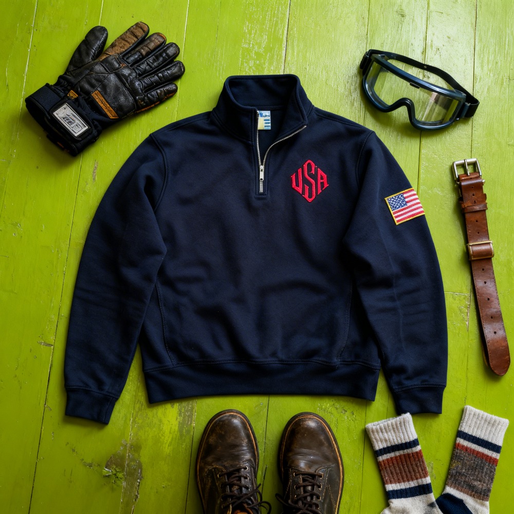 เสื้อสเวตเชิ้ตปักลายธงชาติอเมร - Mens Fashion Quarter Zip บทวิจารณ์และราคา