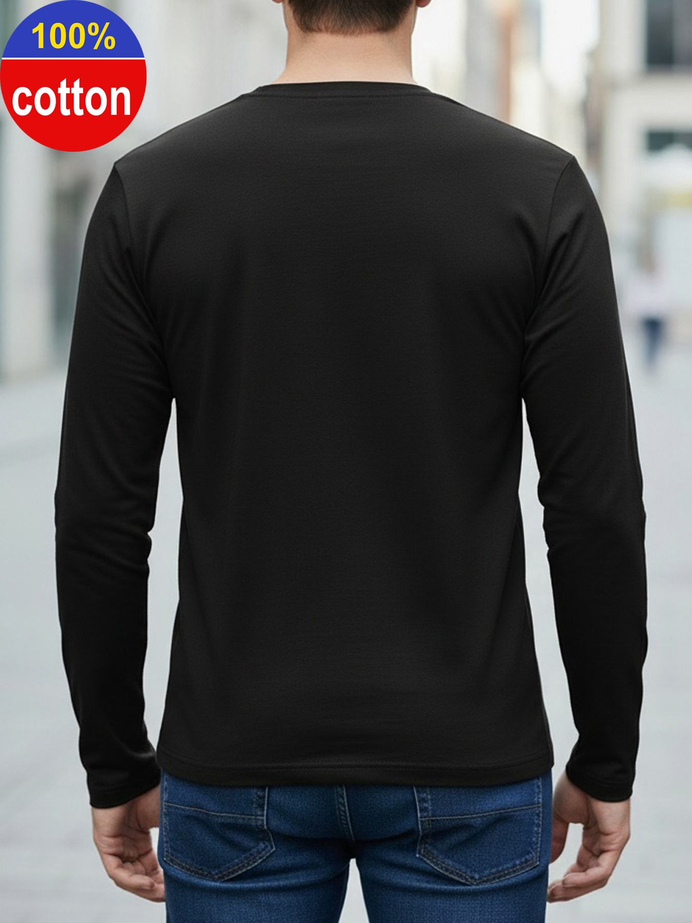 เสื้อยืดแขนยาวคอกลมผ้าฝ้ายแท้  - Men'S Fashion Trends บทวิจารณ์และราคา